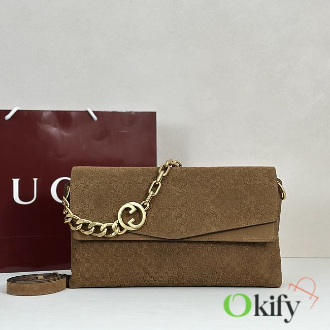 Okify Gucci Large Chain Shoulder Bag Brown Suede 857362 36x19.5x9.5cm - 1