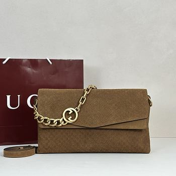 Okify Gucci Large Chain Shoulder Bag Brown Suede 857362 36x19.5x9.5cm