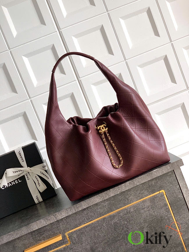 Okify CC 26C Hobo Bag Red Burgundy Soft Calfskin 35x45x12cm - 1