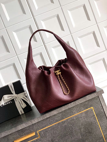 Okify CC 26C Hobo Bag Red Burgundy Soft Calfskin 35x45x12cm