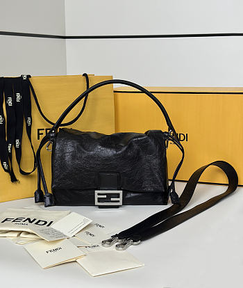 Okify Fendi Mamma Baguette Bag Black Cracked Leather 26x16x9cm