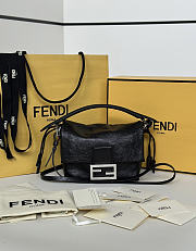 Okify Fendi Mamma Baguette Bag Black Cracked Leather 16x12x8cm - 1