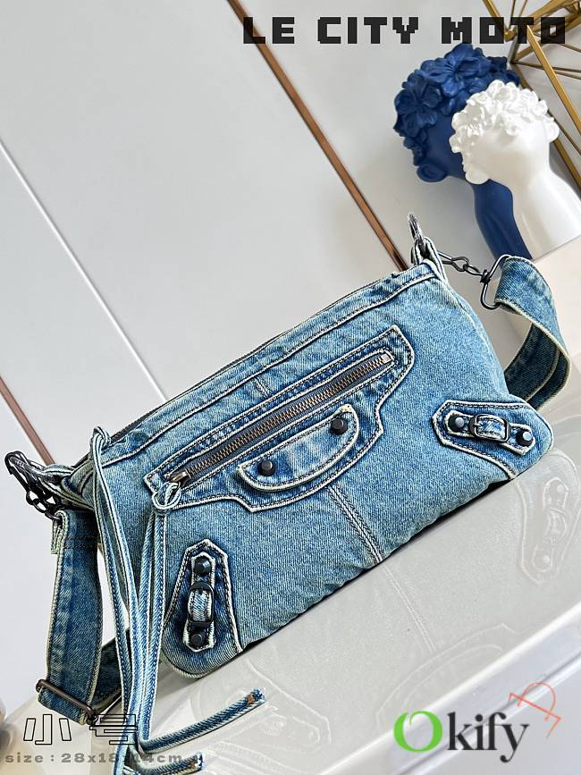Okify Balenciaga Le City Moto Bag Denim Blue 28x18x14cm  - 1