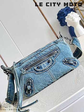 Okify Balenciaga Le City Moto Bag Denim Blue 28x18x14cm 