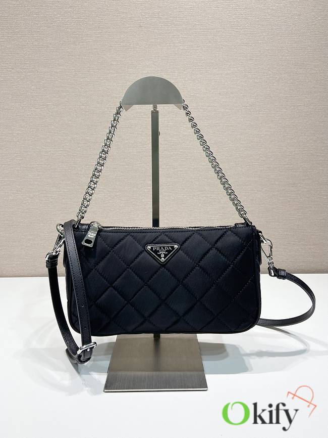 Okify Prada Quilted Tessuto Nylon Bag Black 1BH026 25x14x6.5cm - 1