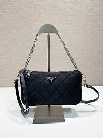 Okify Prada Quilted Tessuto Nylon Bag Black 1BH026 25x14x6.5cm