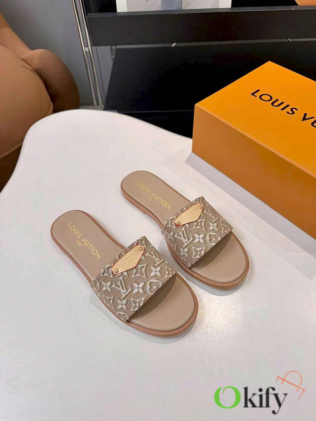 Okify Louis Vuitton Beige Women Slides (has big size) - 1