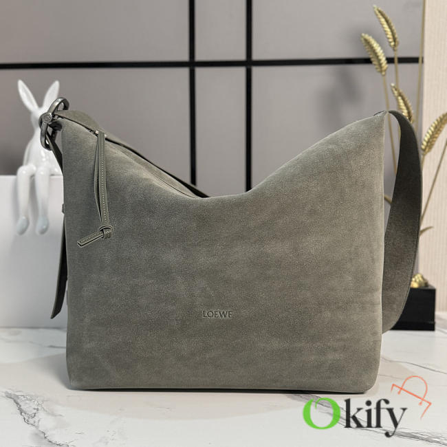 Okify Loewe Loop Hobo Bag Gray Suede 26x24.5x13cm - 1
