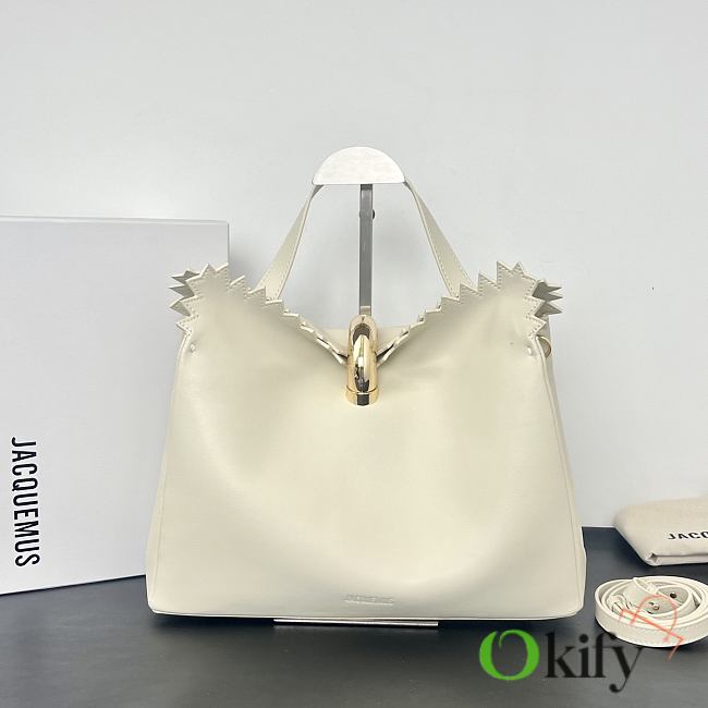 Okify Jacquemus Valerie Bag Off White Plain Gold Hardware 32x20x11cm - 1