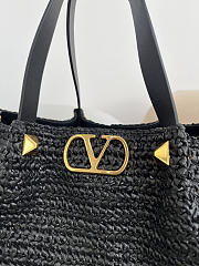 Okify Valentino Garavani VLogo Raffia Tote Bag Black 35x25x17cm - 4