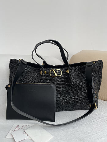 Okify Valentino Garavani VLogo Raffia Tote Bag Black 35x25x17cm