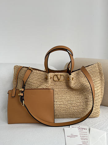 Okify Valentino Garavani VLogo Raffia Tote Bag Beige 35x25x17cm