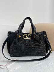 Okify Valentino Garavani VLogo Raffia Tote Bag Black 25x18x12cm - 1