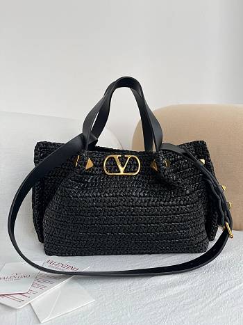 Okify Valentino Garavani VLogo Raffia Tote Bag Black 25x18x12cm