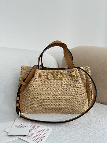 Okify Valentino Garavani VLogo Raffia Tote Bag Beige 25x18x12cm