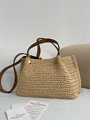 Okify Valentino Garavani VLogo Raffia Tote Bag Beige 25x18x12cm - 3