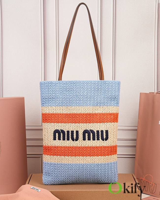 Okify MiuMiu Woven Tote Bag Blue And Orange 5BG248 30x38cm - 1