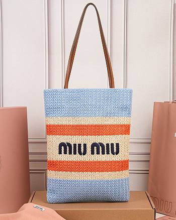 Okify MiuMiu Woven Tote Bag Blue And Orange 5BG248 30x38cm