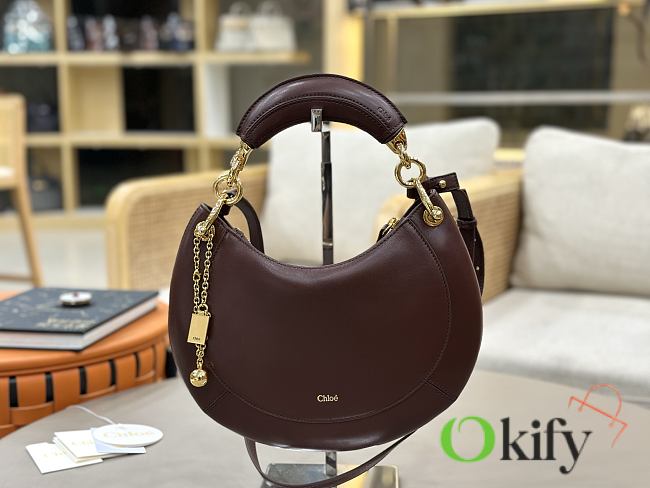 Okify Chloe Banana Zipped Hobo In Dark Brown Soft Leather 31x20x2.5cm  - 1