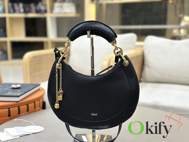 Okify Chloe Banana Zipped Hobo In Black Soft Leather 31x20x2.5cm  - 1