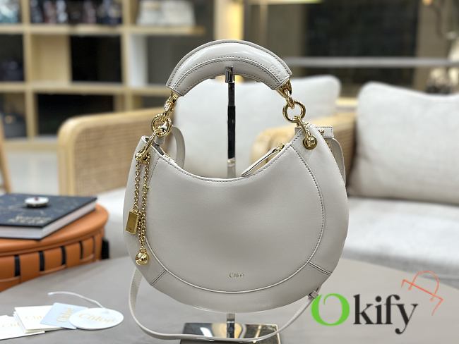 Okify Chloe Banana Zipped Hobo In White Soft Leather 31x20x2.5cm  - 1