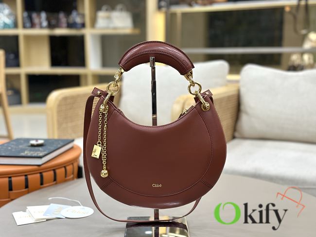 Okify Chloe Banana Zipped Hobo In Brown Soft Leather 31x20x2.5cm  - 1