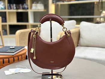 Okify Chloe Banana Zipped Hobo In Brown Soft Leather 31x20x2.5cm 