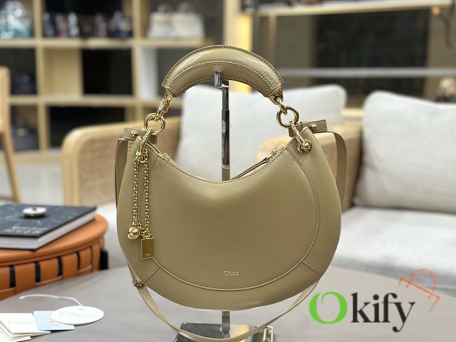 Okify Chloe Banana Zipped Hobo In Beige Soft Leather 31x20x2.5cm  - 1