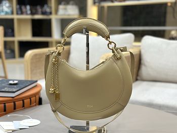 Okify Chloe Banana Zipped Hobo In Beige Soft Leather 31x20x2.5cm 