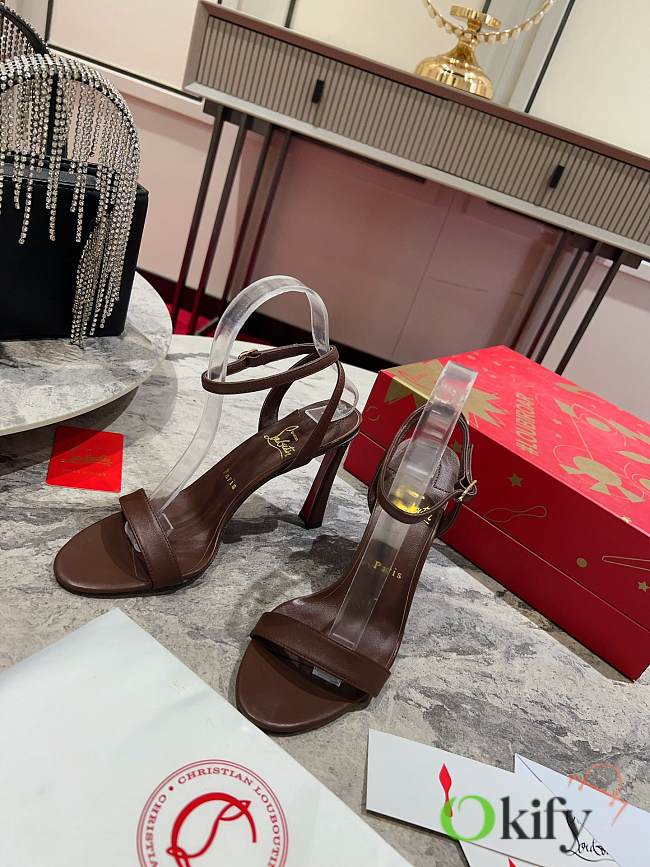 Okify Christian Louboutin Dark Brown High Heel Sandals 10cm (has big size) - 1