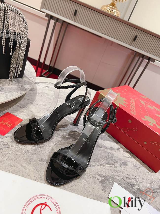 Okify Christian Louboutin Black Patent High Heel Sandals 10cm (has big size) - 1