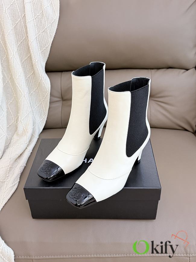 Okify CC Women White High-Heeled Chelsea Boots 6cm - 1