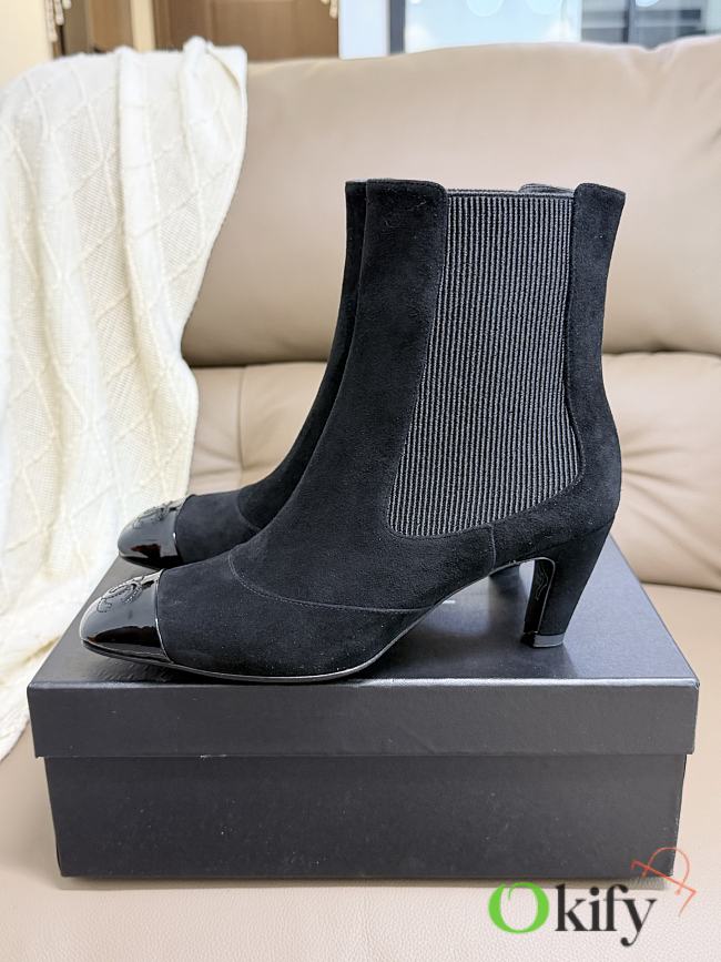 Okify CC Women Black Suede High-Heeled Chelsea Boots 6cm - 1