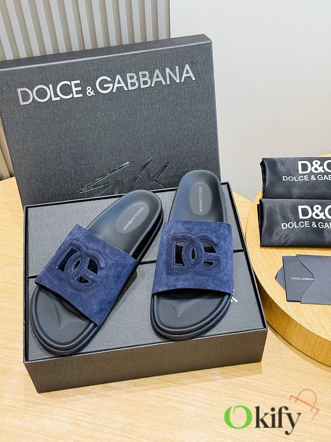 Okify Dolce & Gabbana Dark Blue Men Slides  - 1
