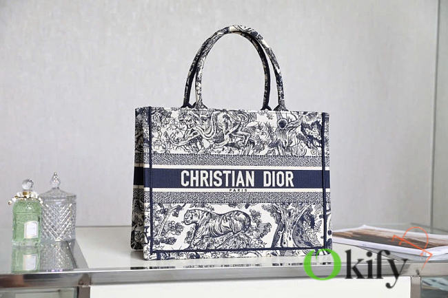 Okify Dior Book Tote Bag Blue 36.5x28x17.5cm - 1