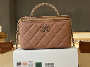 Okify CC Vanity Top Handle With Pearl Bag Brown Caviar 17cm - 1