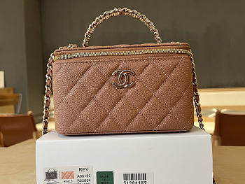 Okify CC Vanity Top Handle With Pearl Bag Brown Caviar 17cm