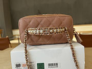 Okify CC Vanity Top Handle With Pearl Bag Brown Caviar 17cm - 5