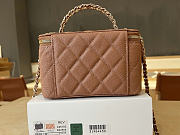 Okify CC Vanity Top Handle With Pearl Bag Brown Caviar 17cm - 2
