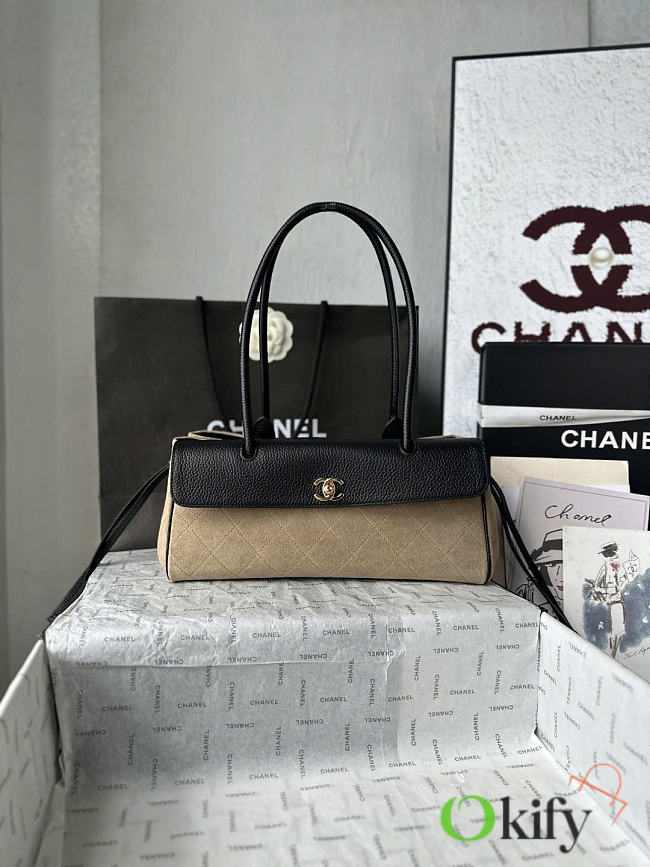 Okify CC Shopping Bag Black Calfskin And Beige Suede 31x15x12cm - 1