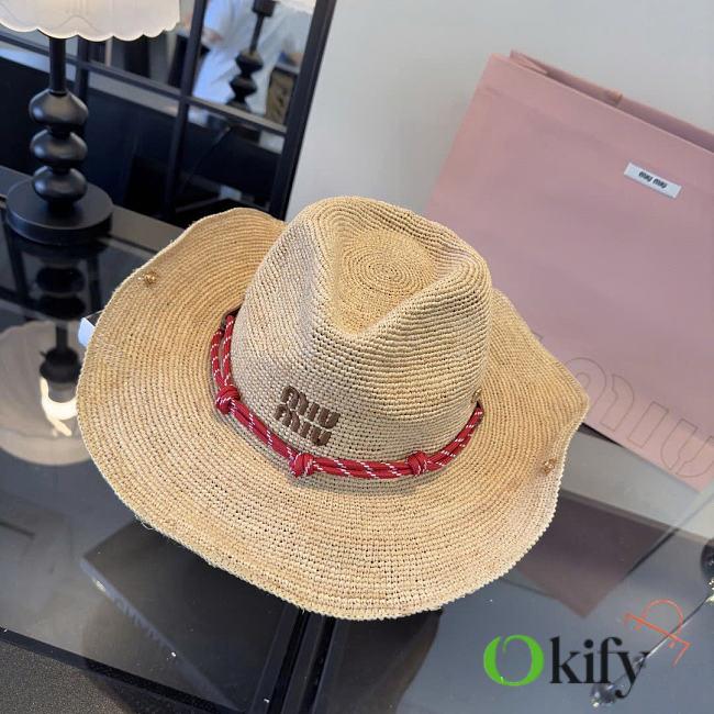 Okify MiuMiu Raffia Wide Brim Hat - 1