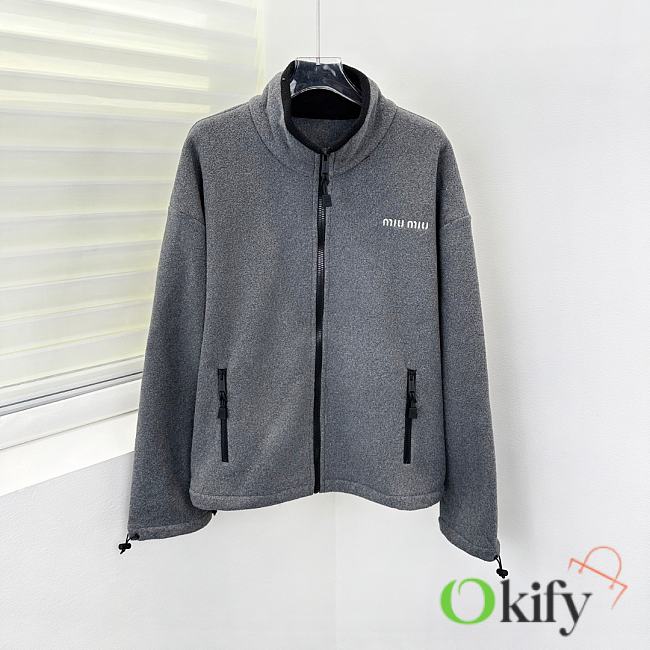 Okify MiuMiu Gray Fleece Stand Collar Jacket SML  - 1