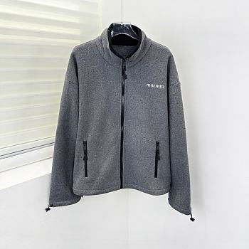 Okify MiuMiu Gray Fleece Stand Collar Jacket SML 