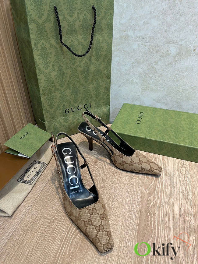 Okify Gucci Brown Slingback 7.5cm (has big size) - 1