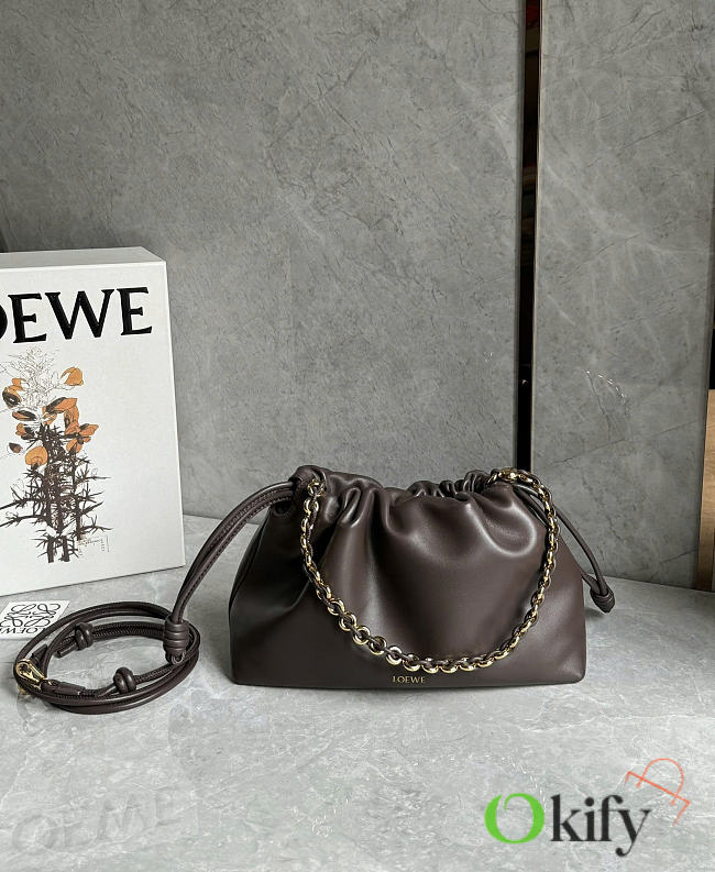 Okify Loewe Medium Flamenco Purse In Dark Brown Nappa Lambskin 30x10.5x20cm - 1