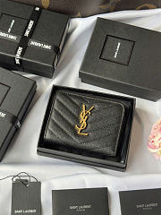 Okify YSL Black Grained Calfskin Small Wallet Gold Hardware 12x10x3cm - 1