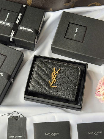 Okify YSL Black Grained Calfskin Small Wallet Gold Hardware 12x10x3cm