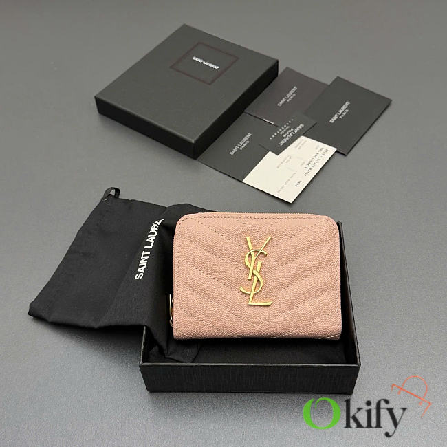 Okify YSL Pink Grained Calfskin Small Wallet 12x10x3cm - 1