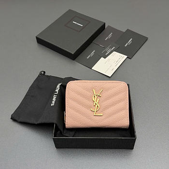 Okify YSL Pink Grained Calfskin Small Wallet 12x10x3cm