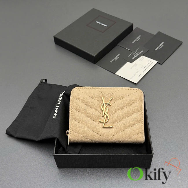 Okify YSL Beige Grained Calfskin Small Wallet 12x10x3cm - 1